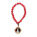 CUENTAS DE ORACION PARA LA NOVENA DE SANTA TERESITA, MADERA ROJA DE 8 MM CON PIGMENTO PLATEADO