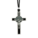 COLLAR CON CRUZ METALICA GRANDE DE SAN BENITO - RESINA NEGRA Y CORDON