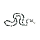 COLLAR ROSARIO COMPLETO DE HEMATITA DE 8 MM CON MEDALLA DE SAN BENITO Y CORDON