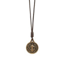 COLLAR CON MEDALLA PEQUEÑA DE SAN BENITO - ACABADO DORADO ENVEJECIDO Y CORDON