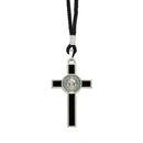 COLLAR CON CRUZ METALICA MEDIANA DE SAN BENITO - RESINA NEGRA Y CORDON