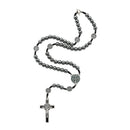 COLLAR ROSARIO COMPLETO DE HEMATITA DE 8 MM CON MEDALLA DE SAN BENITO Y CORDON