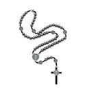 COLLAR ROSARIO COMPLETO DE HEMATITA DE 8 MM CON MEDALLA DE SAN BENITO Y CORDON