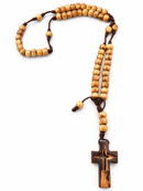 ROSARIO DE MADERA DE OLIVO 35 CM CON CRUZ DE MADERA