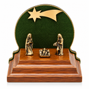 MINI PESEBRE DE MADERA VERDE EN METAL COLOR ORO VIEJO